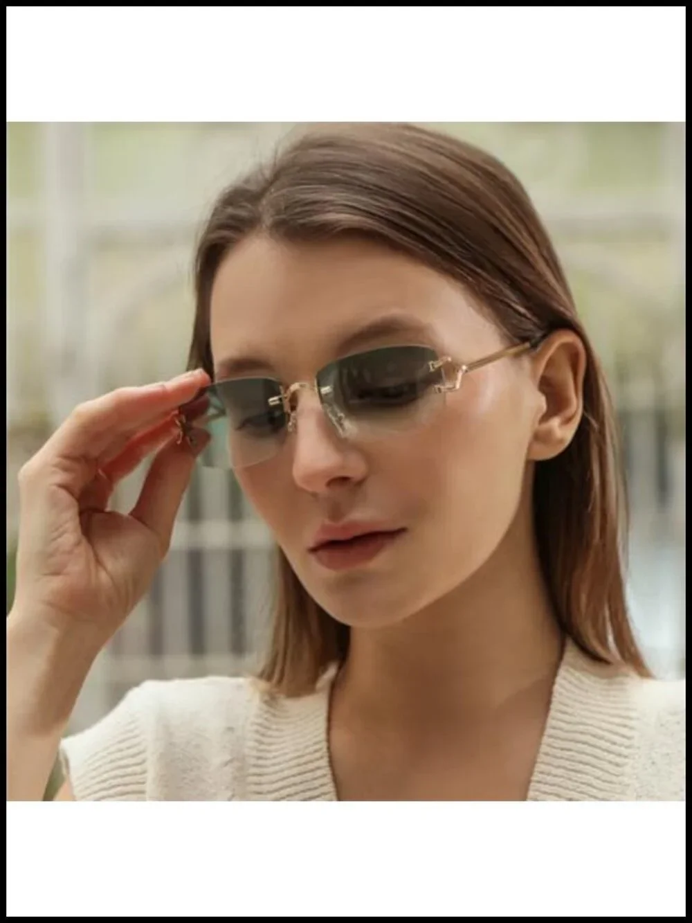 90s Retro Rimless Metal Sunglasses UV400 Protection Rectangle Lens